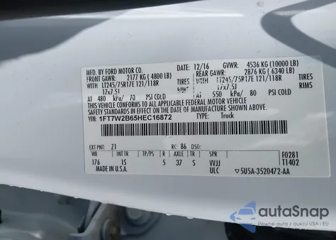 2017 Ford F-250 Xl from USA, damaged, VIN 1FT7W2B65HEC16872